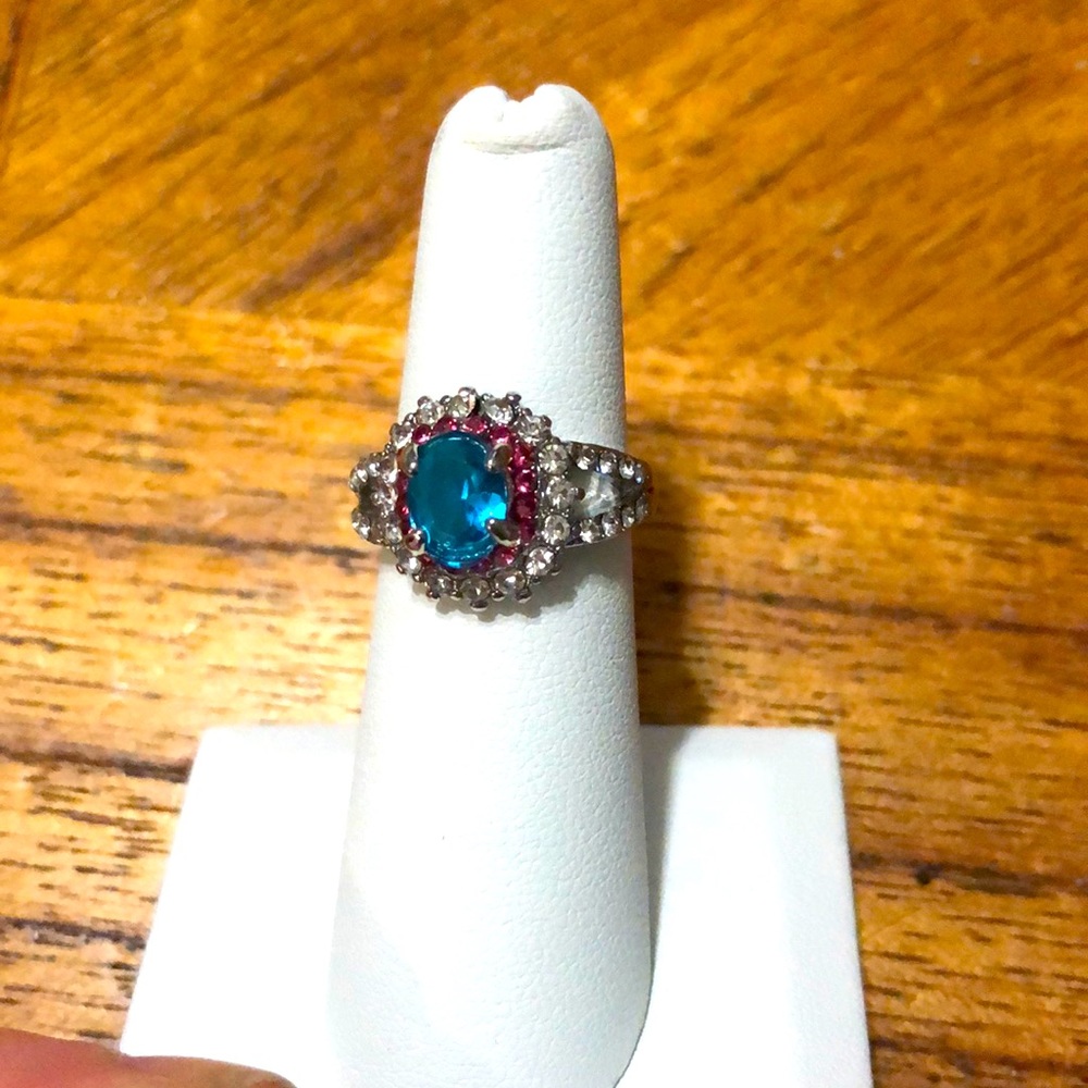 🆕 Gorgeous 925 Silver Aqua & Pink stone ring